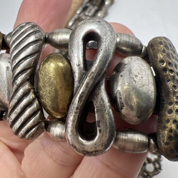 Chicos Belt Chain Heavy Brass And Silver Tone Brutalist Up To 40" Waist Infinity - Picture 11 of 11